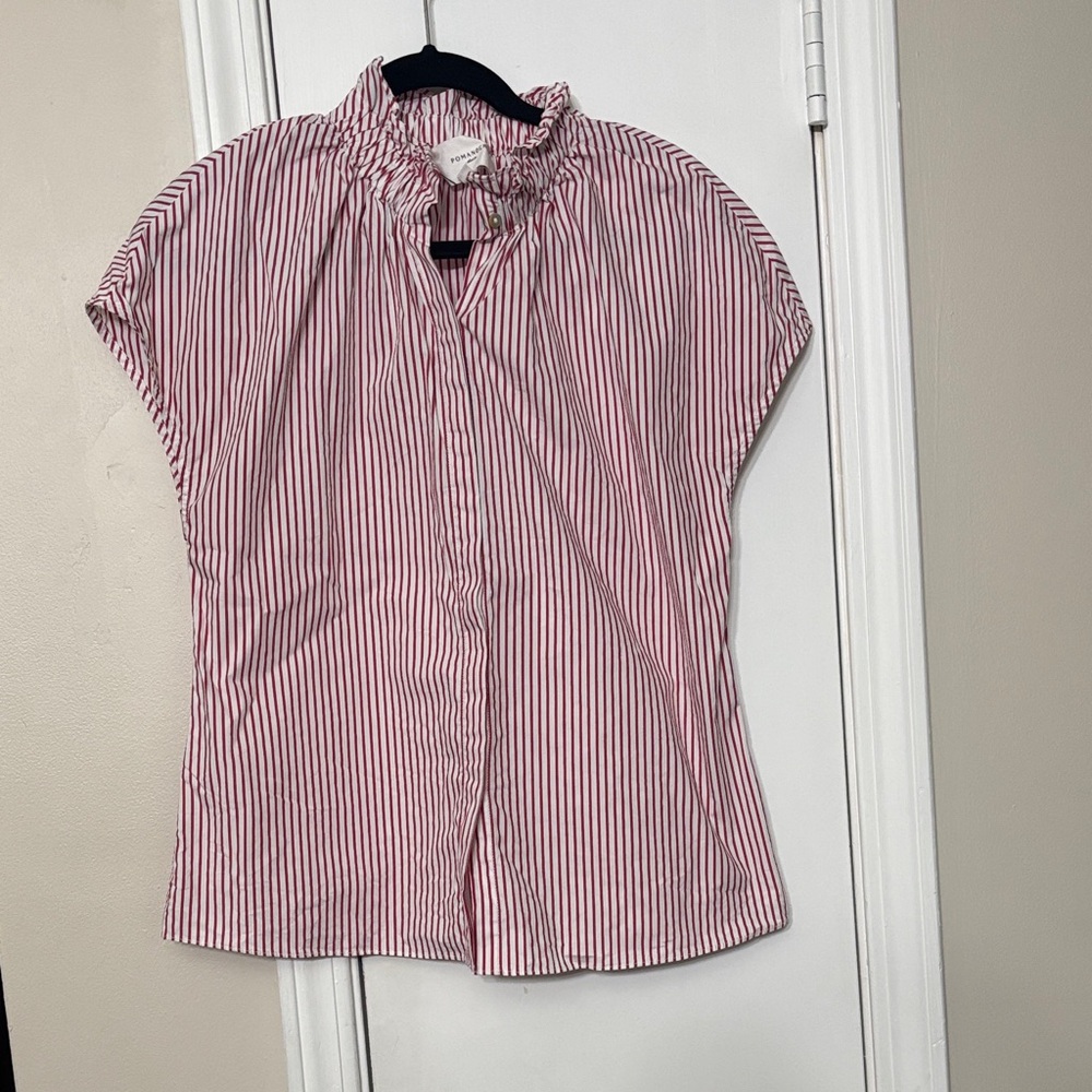 Pomander Place Red Striped Ruffleneck Shirt XS
